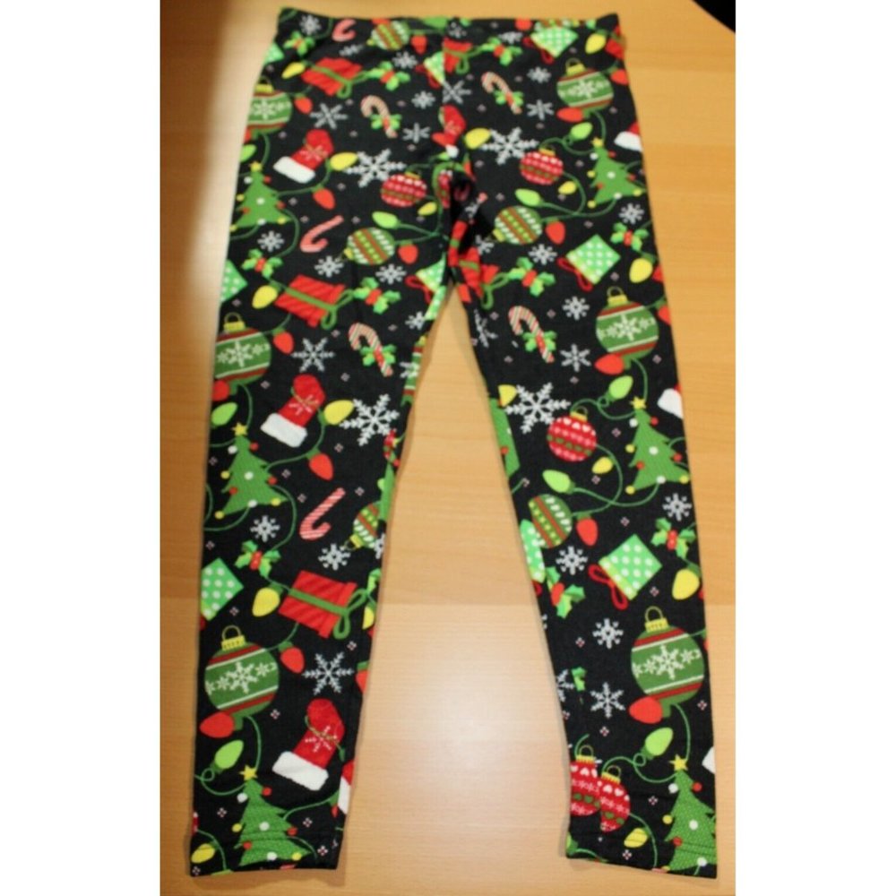 Womens Juniors Faded Glory Ankle Leggings Large 12-14 Christmas Ornaments Black